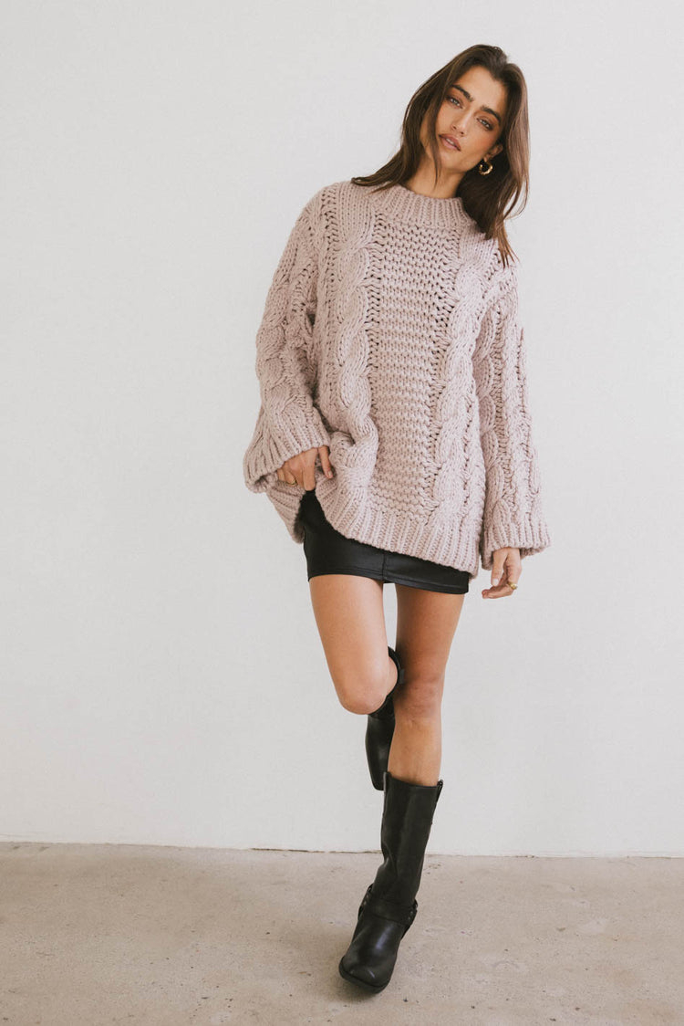 oversized lavender cable knit sweater