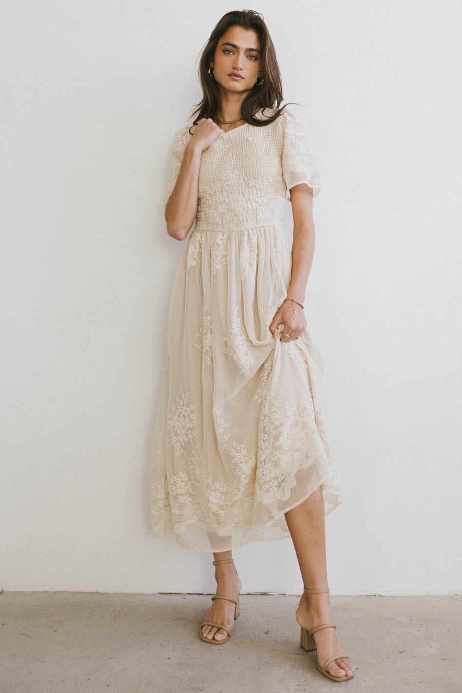 Alora Embroidered Dress in Champagne - FINAL SALE Alora Embroidered Dress in Champagne - FINAL SALE