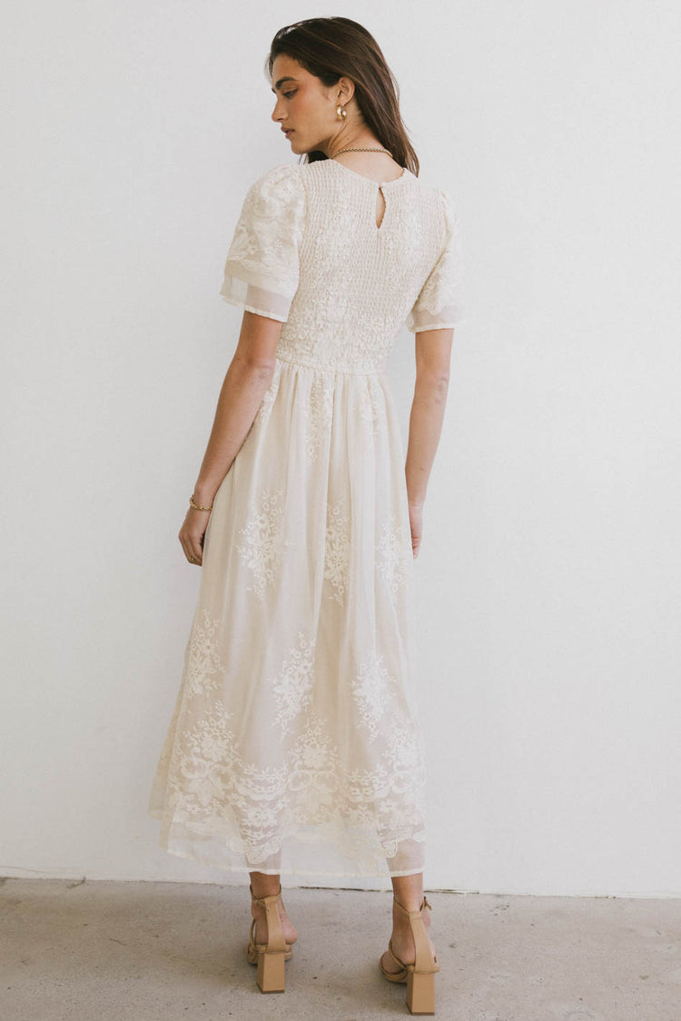 ivory midi dress with embroidered detail