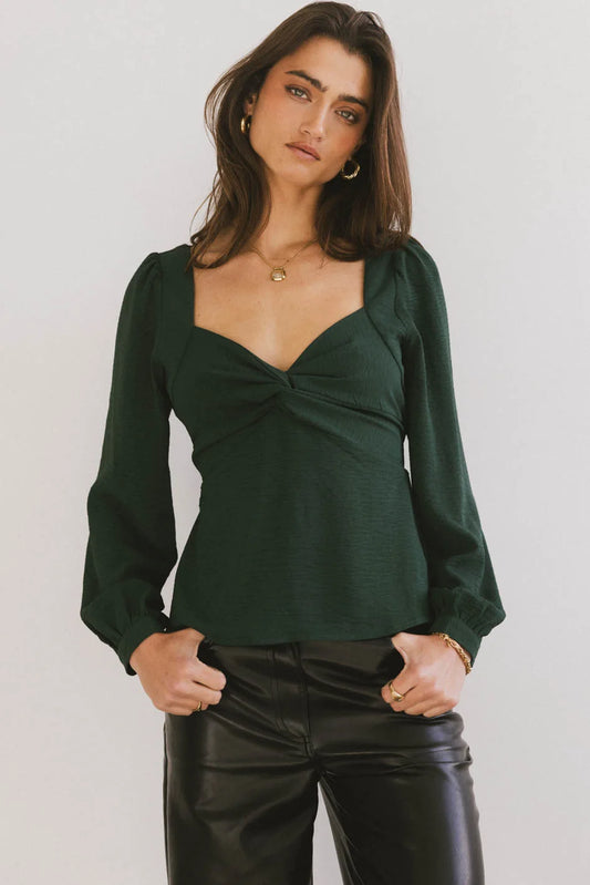 Heart neck top in hunter green 