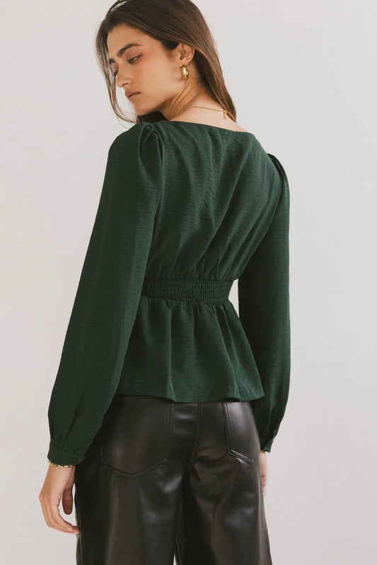 Plain color blouse in hunter green 