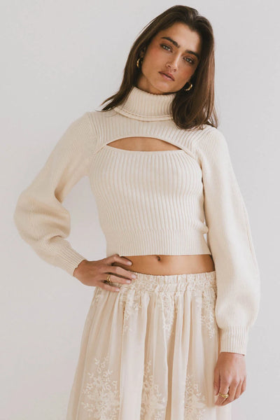 Cut Out Turtleneck Sweater in Cream - FINAL SALE Cut Out Turtleneck Sweater in Cream - FINAL SALE