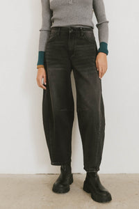 black washed barrel denim jeans