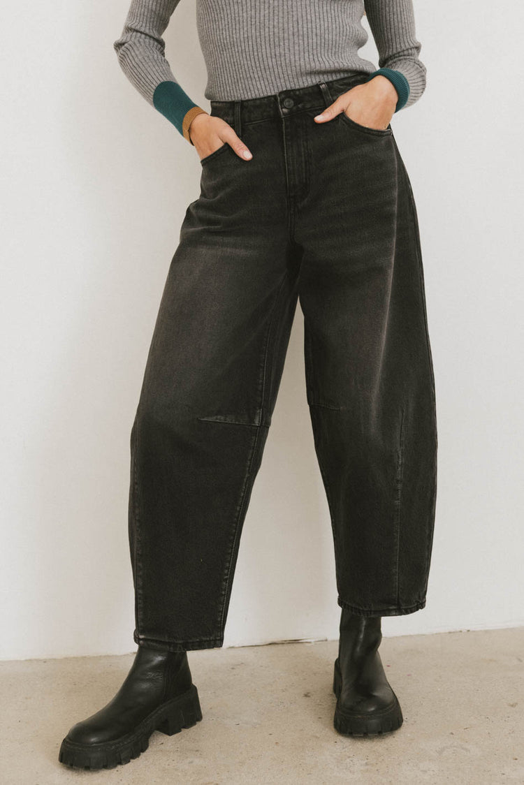 black washed barrel denim