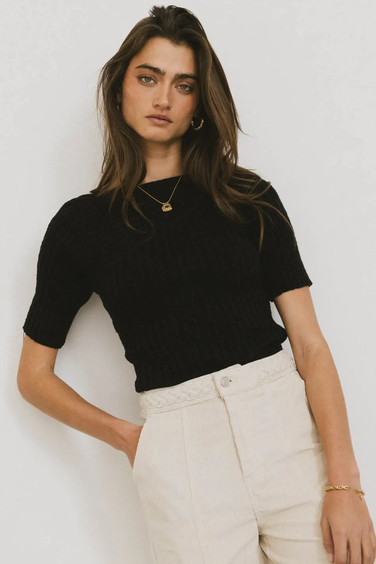 Ribbed sweater top in black 