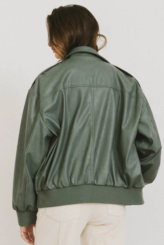 Call Me Back Vegan Jacket in Olive - FINAL SALE