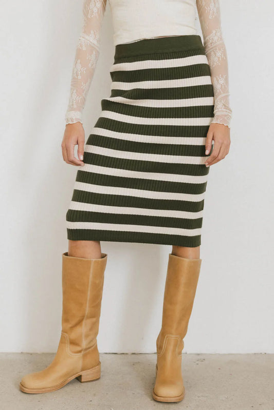 Striped skirt in olive 