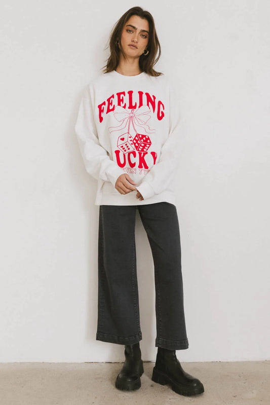 Sweatshirt in white with red prints 