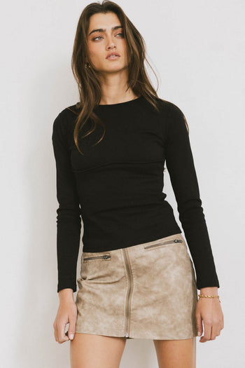 Quinlen Vegan Leather Mini Skirt in Tan - FINAL SALE