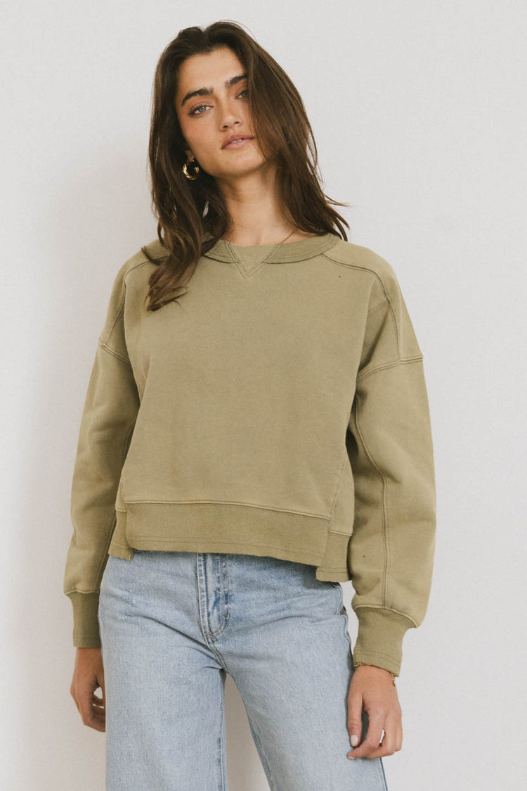 contrast knit sweater in green