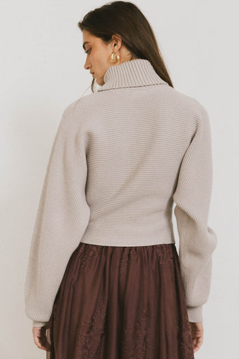 ribbed turtleneck sweater in tan