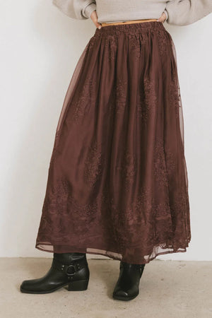 Grace Floral Tulle Skirt in Maroon - FINAL SALE