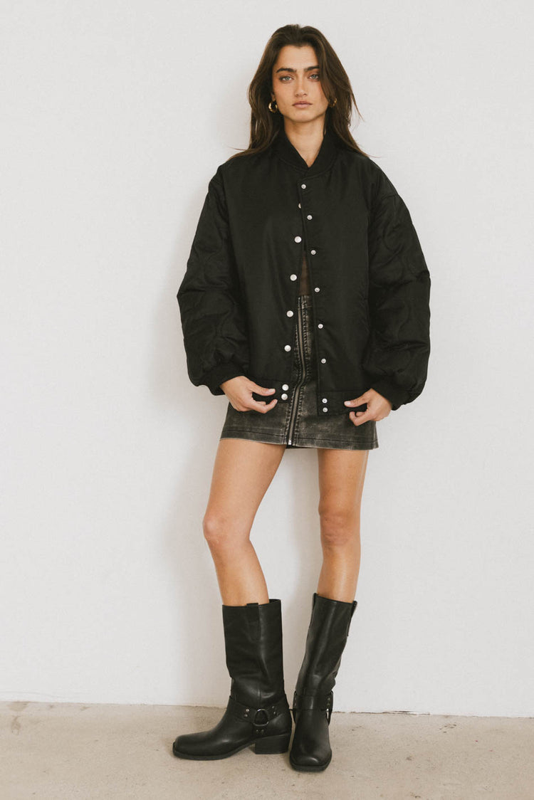 oversized bomber quilted jacket in black