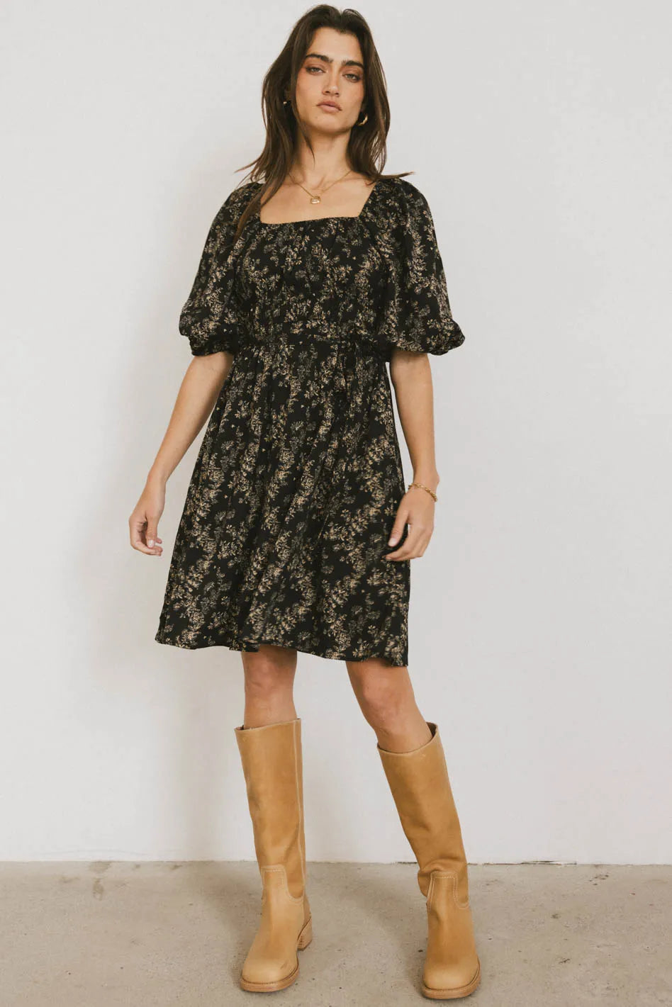 black floral dress knee length Bellamy Mini Dress in Black