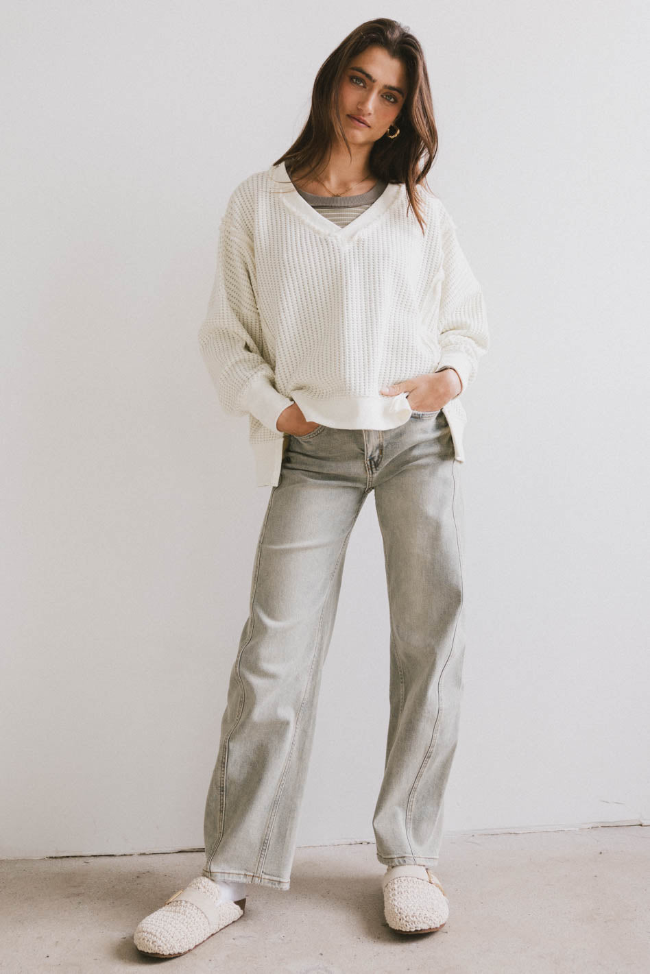 v neck sweater in ivory