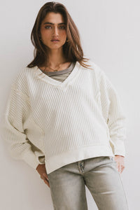 waffle knit v neck sweater