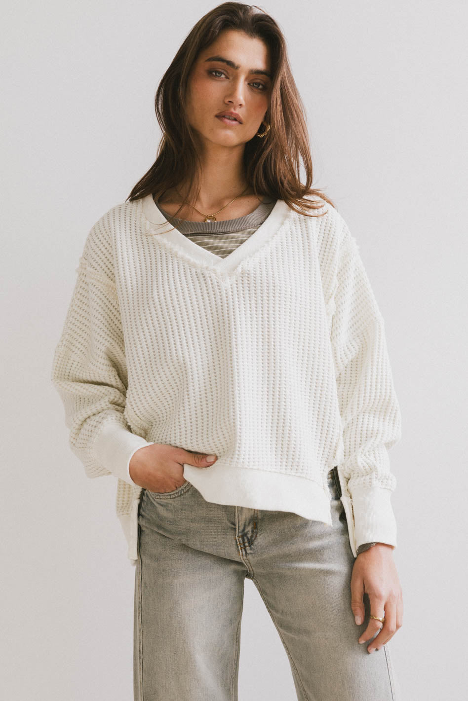knit detail sweater in ivory