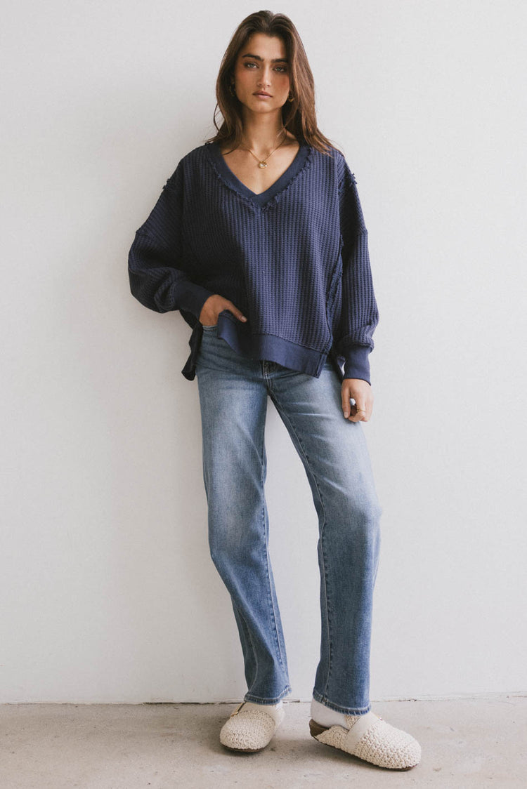 v-neck navy sweater