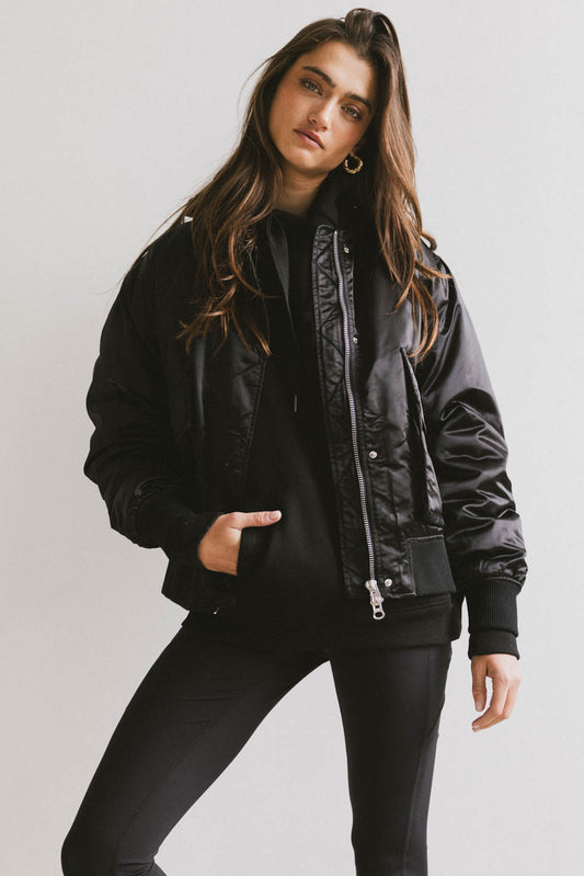 black satin bomber