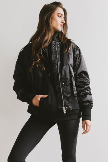 Rylee Satin Bomber Jacket in Black - FINAL SALE