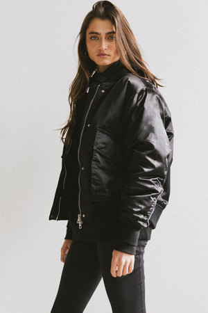 Rylee Satin Bomber Jacket in Black - FINAL SALE