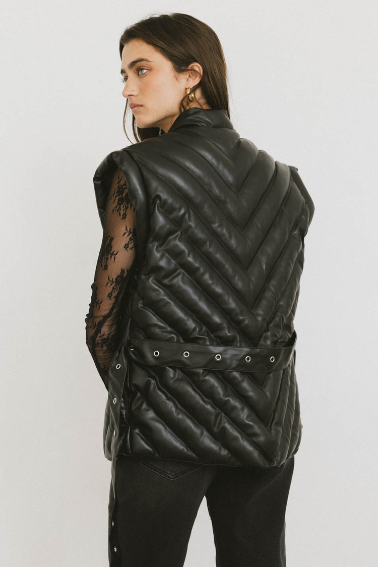 faux leather vest in black