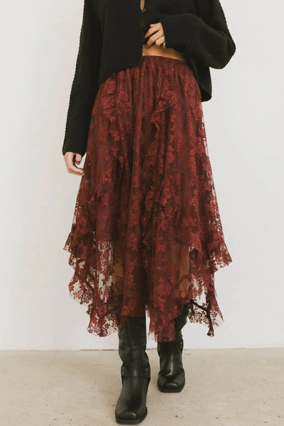 スカート Knit Lace Jagged-hem Skirt / Brown 퍼버즈 KNIT LACE JAGGED-HEM SKIRT (BROWN)