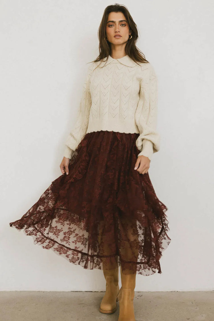 Midi skirt in red brown 