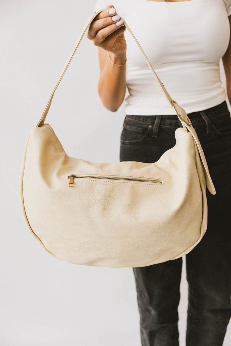 woven tote in ivory with back zipper