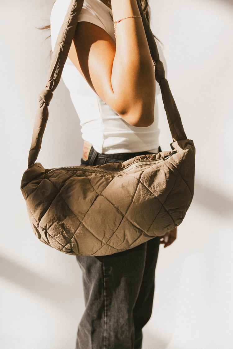 brown quilted tote