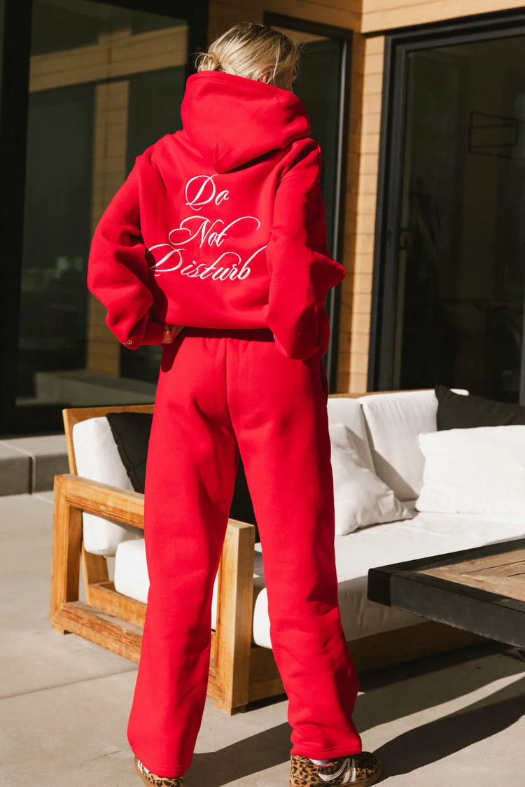 Embroidered designed hoodie in red 