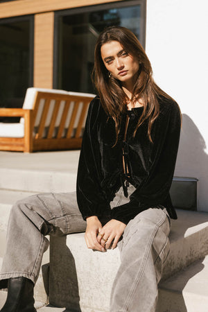 Lucie Peplum Tie Blouse in Black - FINAL SALE