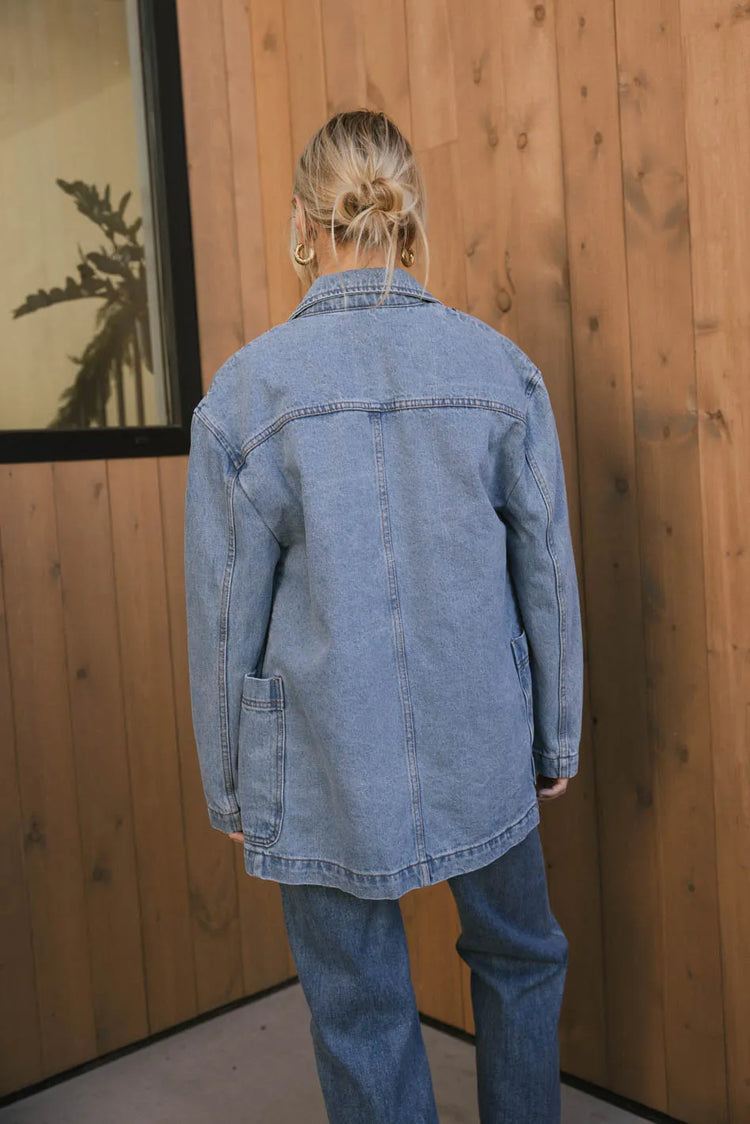 Plain color denim jacket in medium wash 