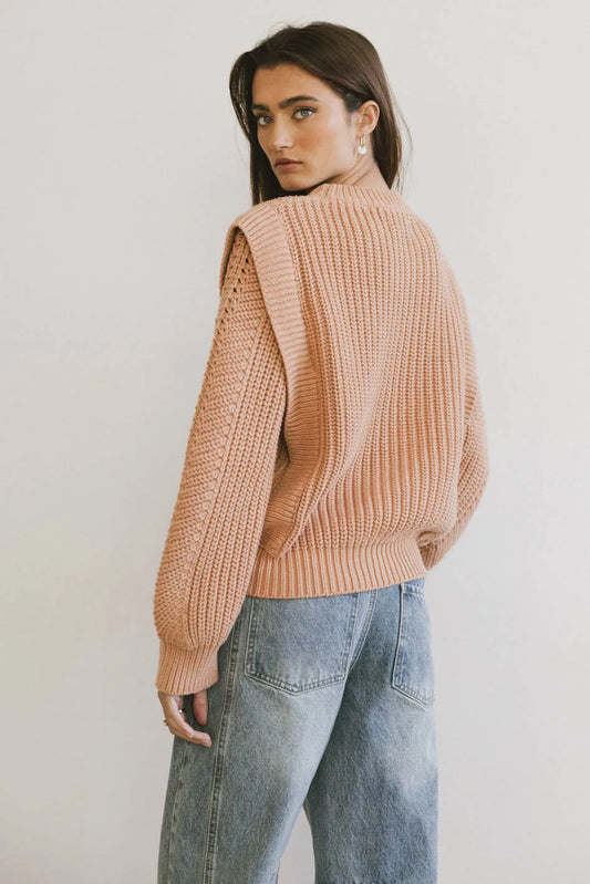 Plain color cable knit sweater 