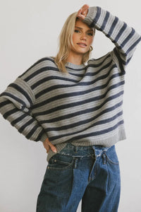 Knit striped top in navy 