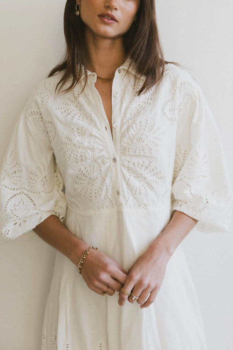 Embroidered chest dress in cream 