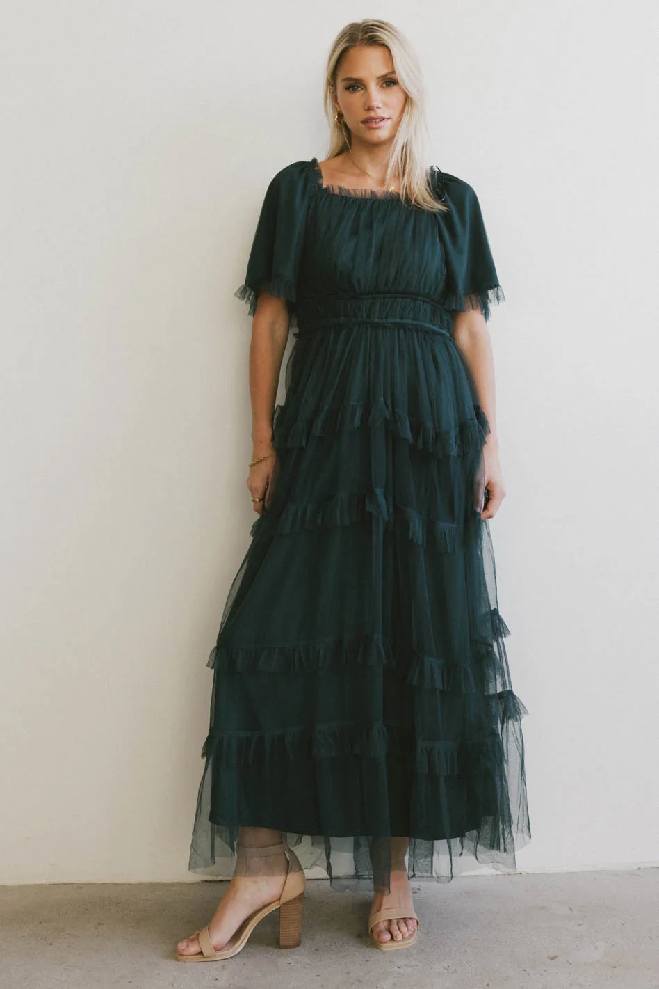 Eugena Ruffled Maxi Dress in Hunter Green - FINAL SALE Eugena Ruffled Maxi Dress in Hunter Green - FINAL SALE