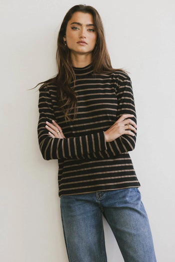 Mock neck striped top 