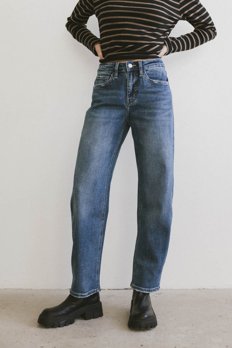 medium wash barrel denim