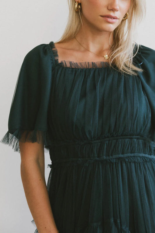 Square neck dress in hunter green 