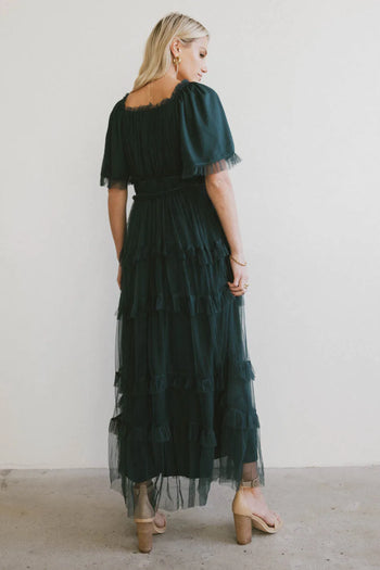 Plain color dress in hunter green 