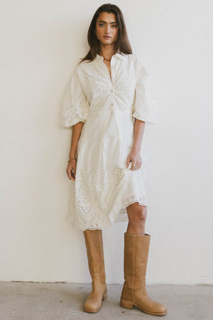 Eleanor Eyelet Lace Midi Dress in Cream - FINAL SALE Eleanor Eyelet Lace Midi Dress in Cream - FINAL SALE