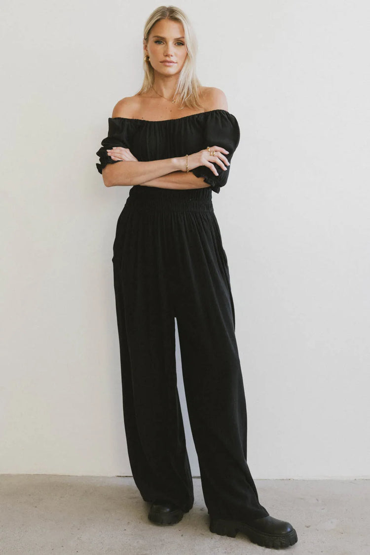 Off shoulder jumpsuit in black 