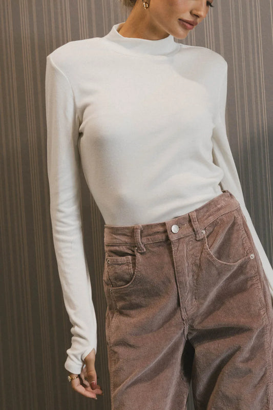 Mock neck top in cream 