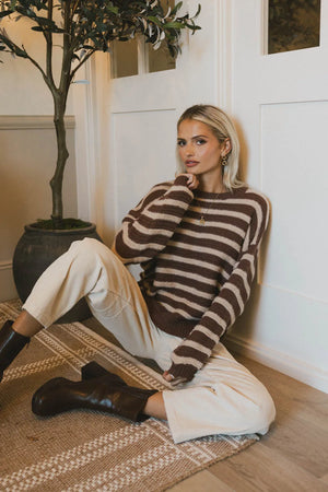 Azuline Striped Sweater in Brown