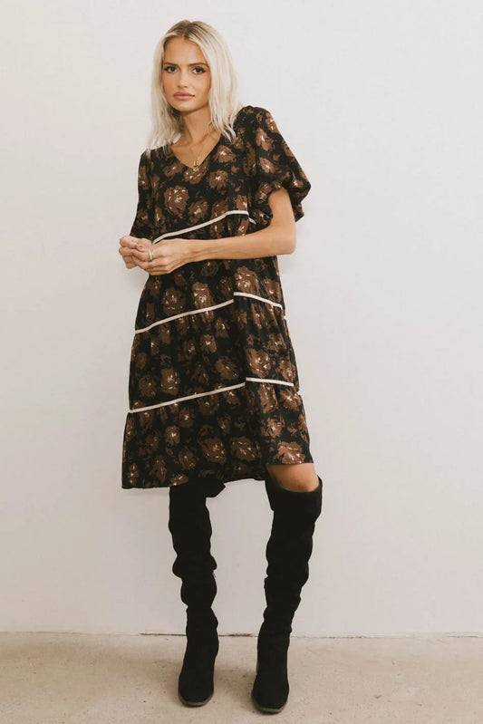 Midi dress in black and brown 