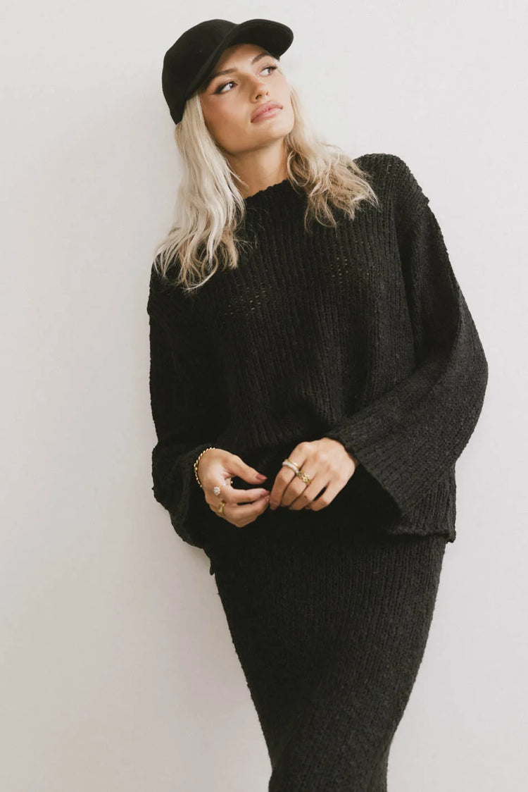 Knit sleeves top in black 