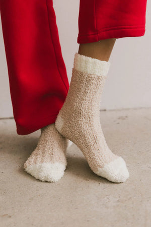 Fuzzy Contrast Socks in Beige - FINAL SALE