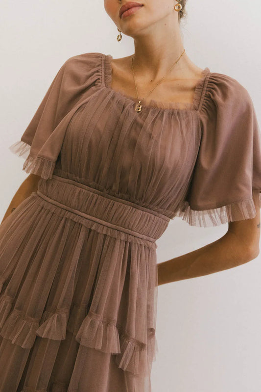 Square neck dress in mocha 