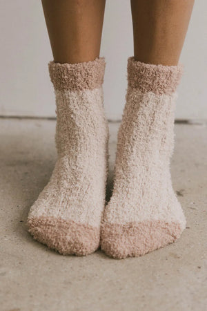 Fuzzy Contrast Socks in Tan - FINAL SALE